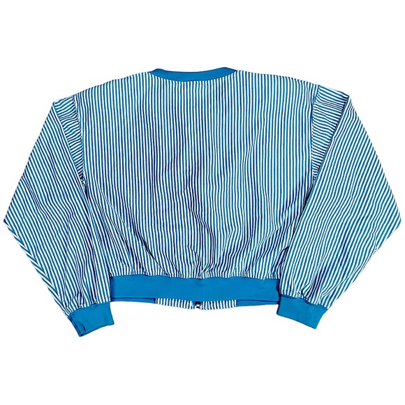 BE Basic Essentials size large VINTAGE zip jacket shoulder pads blue stripes EUC - Picture 10 of 14